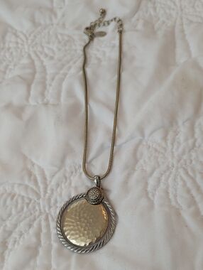 Chico's Two-Tone Hammered Disc Pendant Necklace - Gold & Silver